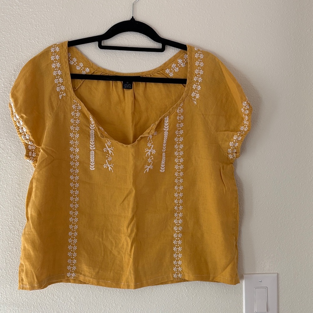 Style & Co. Mustard Yellow Embroidered Blouse
